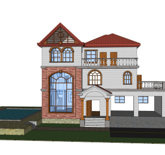 现代独栋别墅草图大师模型下载，独栋别墅sketchup模型