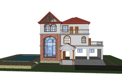 现代独栋别墅草图大师模型下载，独栋别墅sketchup模型