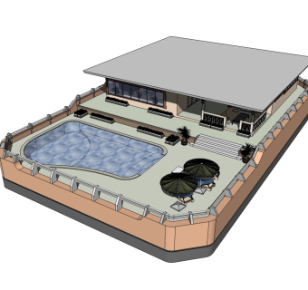 欧式泳池别墅草图大师模型，别墅SU模型下载
