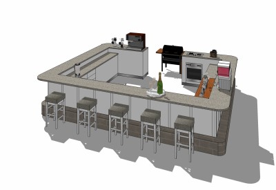 现代吧台免费su模型，吧台skp模型下载
