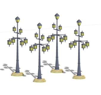 现代铁艺路灯草图大师模型，铁艺路灯sketchup模型下载