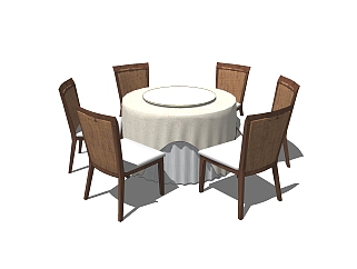 现代圆形餐桌免费su模型，圆形<em>餐桌椅</em>skp模型下载