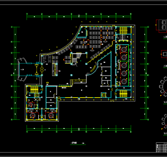 现代酒楼cad施工图，餐厅cad竣工图下载