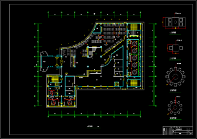 现代酒楼cad施工图，餐厅cad竣工图下载