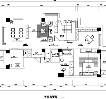 祥细家装户型图三居CAD，免费下载