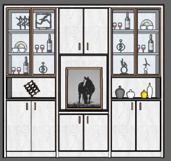 现代实木酒柜草图大师模型，酒柜sketchup模型下载.