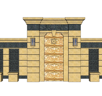 欧式景观墙skp文件下载，景观墙SU模型