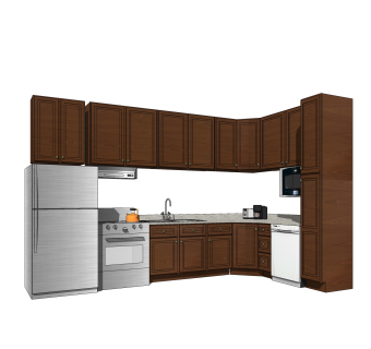 美式L形橱柜草图大师模型，厨房柜sketchup模型下载