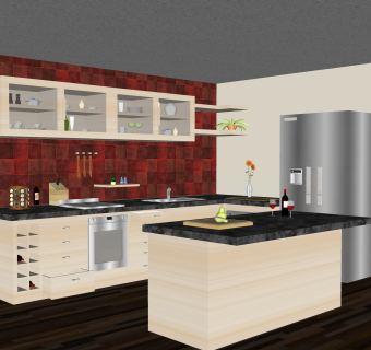 现代厨房柜免费su模型，厨房柜草图大师模型