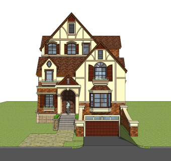 欧式独栋别墅su模型，别墅sketchup模型下载