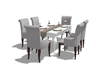欧式餐桌<em>椅su模型</em>，欧式餐桌椅草图大师模型下载