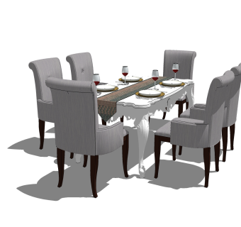 欧式餐桌椅su模型，欧式餐桌椅草图大师模型下载