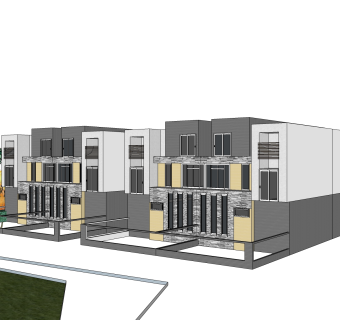 现代简约连排别墅草图大师模型下载，联排别墅sketchup模型