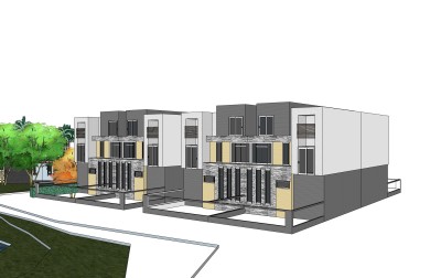 现代简约连排别墅草图大师模型下载，联排别墅sketchup模型