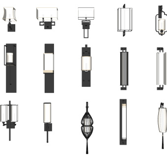 中式壁灯灯具组合SU模型，中式壁灯灯具组合sketchup模型下载