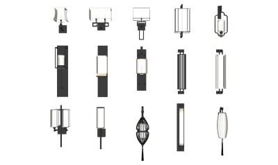 中式壁灯灯具组合SU模型，中式壁灯灯具组合sketchup模型下载