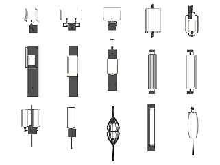 中式壁灯灯具组合SU模型，中式壁灯灯具组合sketchup模型下载