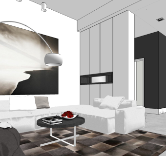 极简主义别墅餐厅su模型，客厅skb文件下载