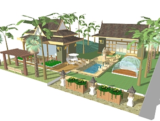 东南亚独栋别墅草图大师模型，独栋别墅sketchup模型免费下载
