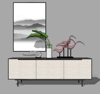 现代电视柜组合su模型，电视柜草图大师模型下载