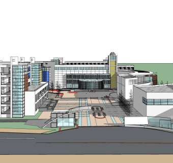 现代办公楼外观草图大师模型，办公楼外观sketchup模型免费下载