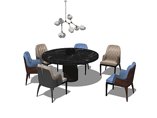 现代餐桌椅组合su模型，餐桌sketchup模型下载