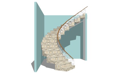 欧式雕花弧形楼梯草图大师模型，雕花弧形楼梯sketchup模型免费下载