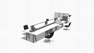 现代屏风办工桌sketchup模型，办工桌su模型，办工桌草图大师素材下载