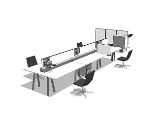 现代屏风办工桌sketchup模型，办工桌su模型，办工桌草图大师素材下载
