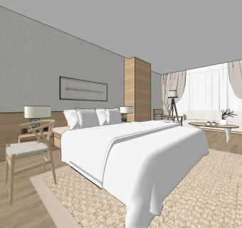 现代港式酒店客房su模型，酒店客房sketchup模型下载