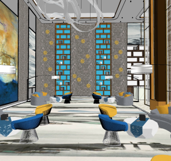 现代轻奢售楼处sketchup模型，售楼处草图大师模型下载