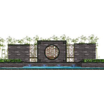 新中式景观墙草图大师模型，景观墙sketchup模型下载