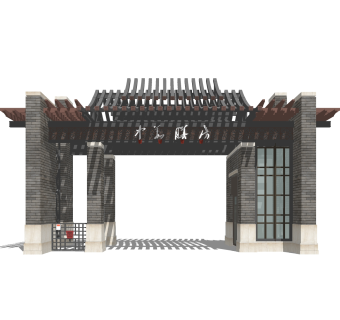 中式大门入口草图大师模型，大门入口sketchup模型免费下载
