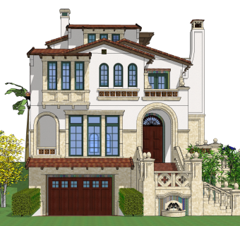 欧式新古典别墅草图大师模型，新古典别墅sketchup模型免费下载