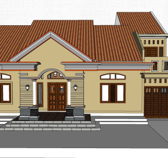 简欧别墅设计草图大师模型，别墅skp模型下载