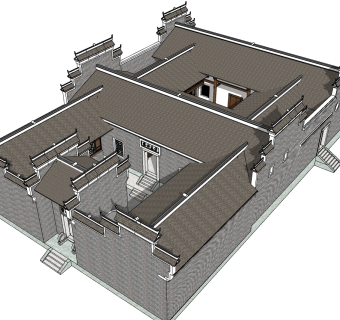 徽派中式别墅su模型下载、徽派中式别墅草图大师模型下载