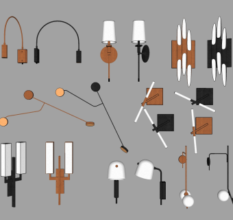 现代壁灯组合su模型，壁灯sketchup模型下载