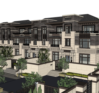 欧式联排别墅SU模型，联排别墅SKP模型下载