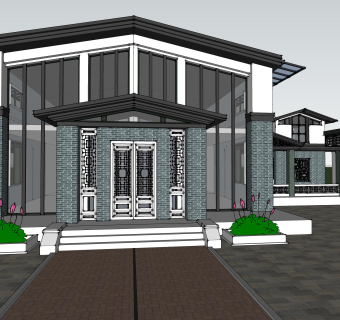 中式别墅su模型下载、中式别墅草图大师模型下载