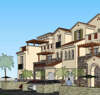 欧式连排别墅su模型免费下载，sketchup别墅草图大师模型