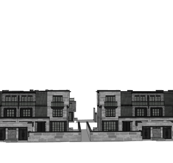 新中式别墅建筑，连排叠加别墅，SU模型免费下载