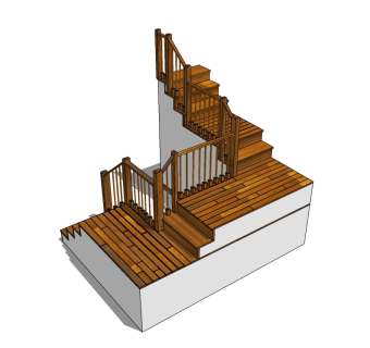 日式实木双跑楼梯SU模型下载，楼梯草图大师模型