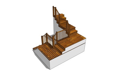 日式实木双跑楼梯SU模型下载，楼梯草图大师模型