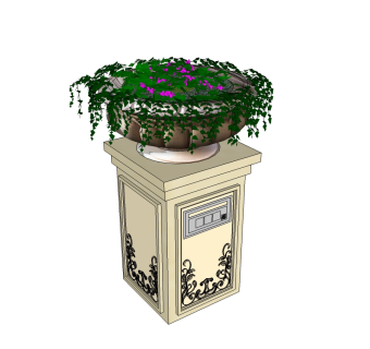 欧式花钵盆栽免费su模型下载、欧式花钵盆栽草图大师模型下载