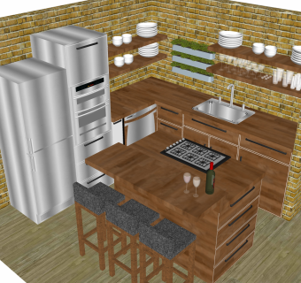 现代厨房柜免费su模型，厨房柜sketchup模型下载