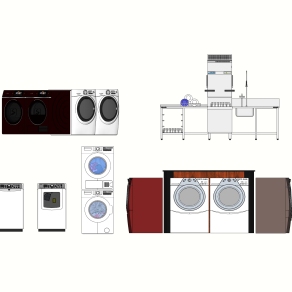 现代洗衣机组合草图大师模型，洗衣机skp文件下载