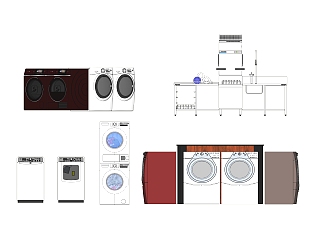 现代<em>洗衣机组合</em>草图大师模型，洗衣机skp文件下载