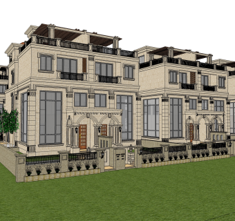 欧式联排别墅su模型，别墅sketchup模型下载