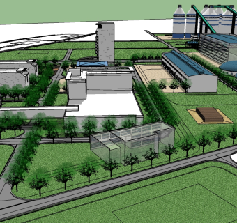 现代工业厂房skp文件下载，厂房草图大师模型