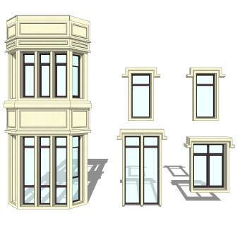 现代欧式窗草图大师模型,欧式窗SU模型下载